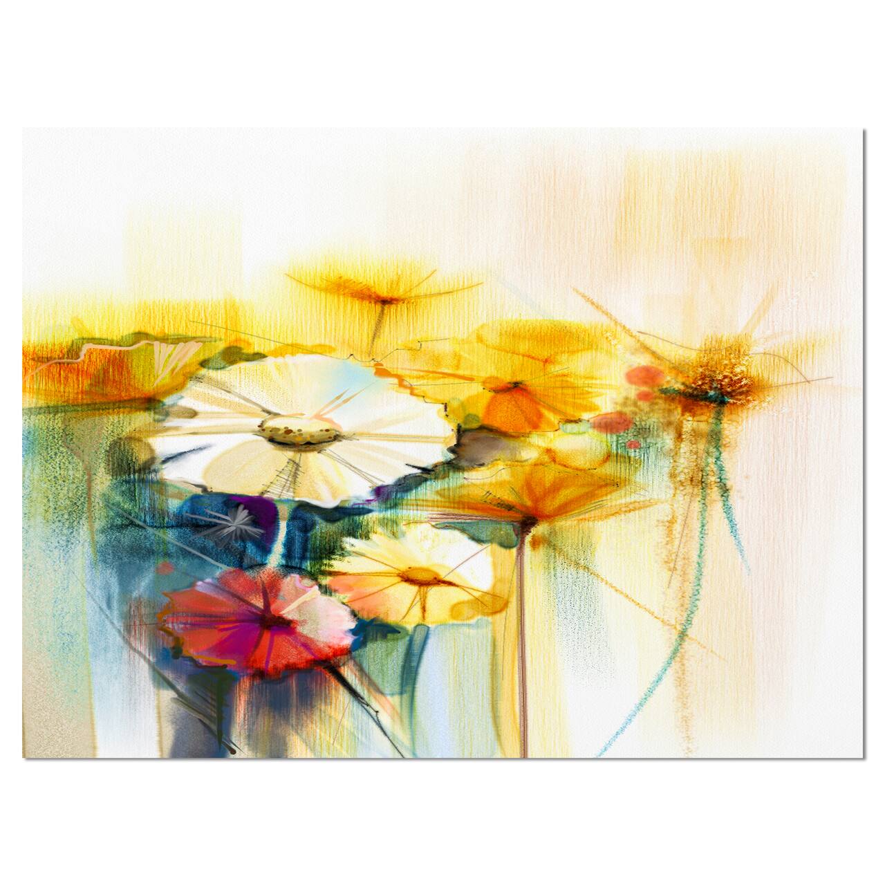 Designart - Bunch of White Yellow Flowers - Large Floral Canvas Art Print
